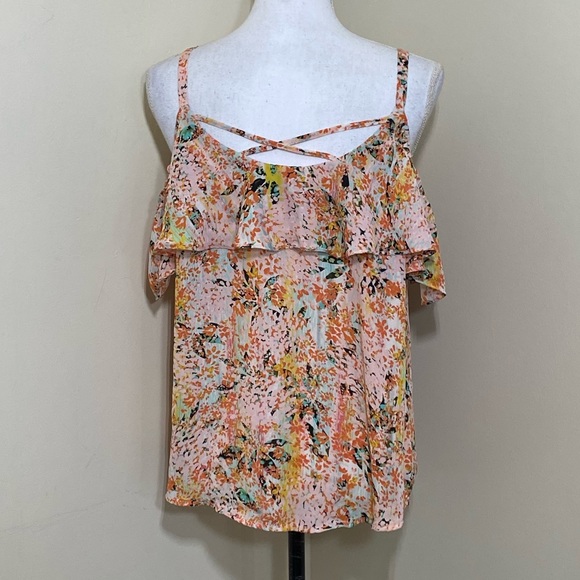 APT 9 || Woman’s Off shoulder Orange Floral Pattern Blouse size Medium - Picture 3 of 7